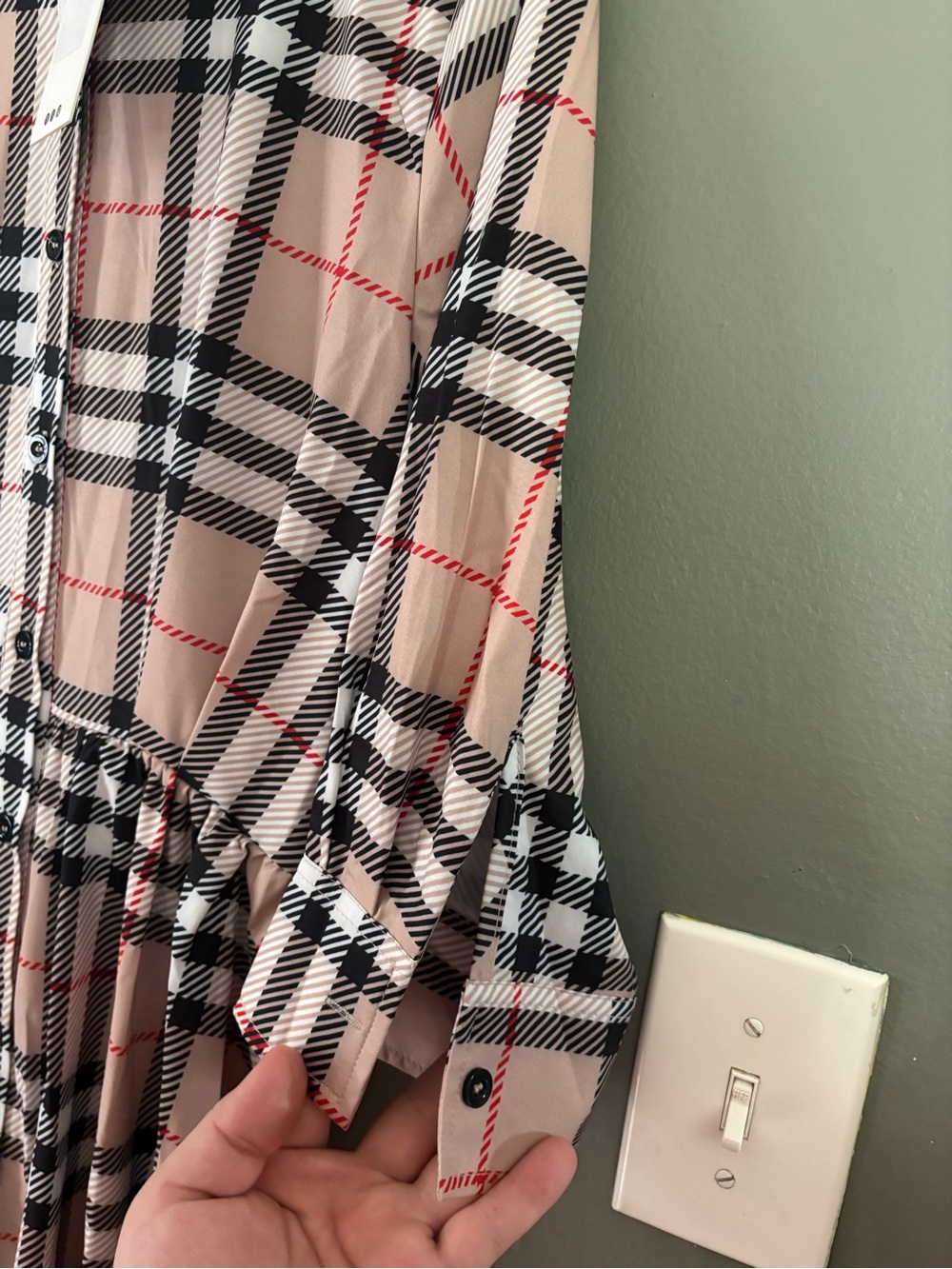 Plaid Midi Shirt Dress with Gathered Waist - Beige - Picture 5 of 8